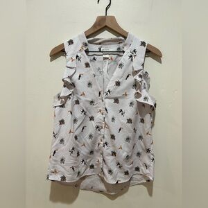 H&M Conscious Collection White Ruffled Sleeveless Jungle Blouse Top - Women’s 6